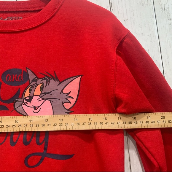Tom & Jerry Women's Blue/White Striped Sleeve Graphic Red Sweatshirt Medium - Picture 6 of 13